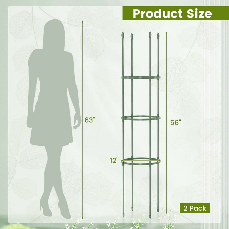 Costway 2-Pack Garden Trellis 56" Plant Support & Tomato Cages with Adjustable Height, 3 of 11