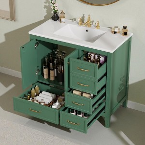 Mshliw 36" Freestanding Bathroom Vanity with Sink, 4 Drawers & Soft-Closing Doors, Solid Wood Frame, Ceramic Top, Faucet Not Included - 1 of 4