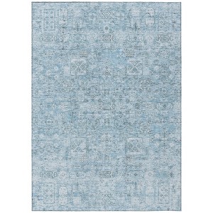 Sky Blue And Denim Blue Floral Washable Indoor Outdoor Area Rug - 1 of 4