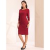Hobemty Women's Work Zipper Neck Cross Waist-Lined 3/4 Sleeve Midi Pencil Dresses - 3 of 4