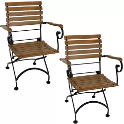 Sunnydaze Indoor/Outdoor Patio or Dining Deluxe Chestnut Wooden Folding Bistro Arm Chair - Brown - 2pk