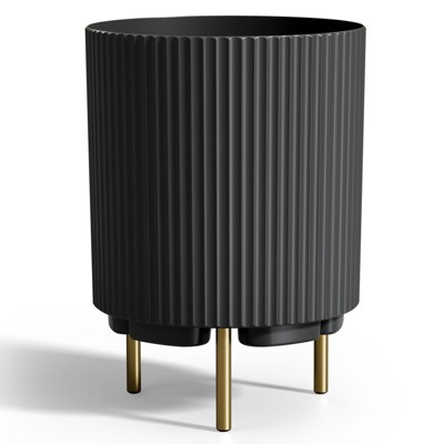 Maggift Planters Metal, Indoor Outdoor Planter Pot with Stand, Round Floor Flower Pot with Stand, Black 14.8"*14.8"*20.3"