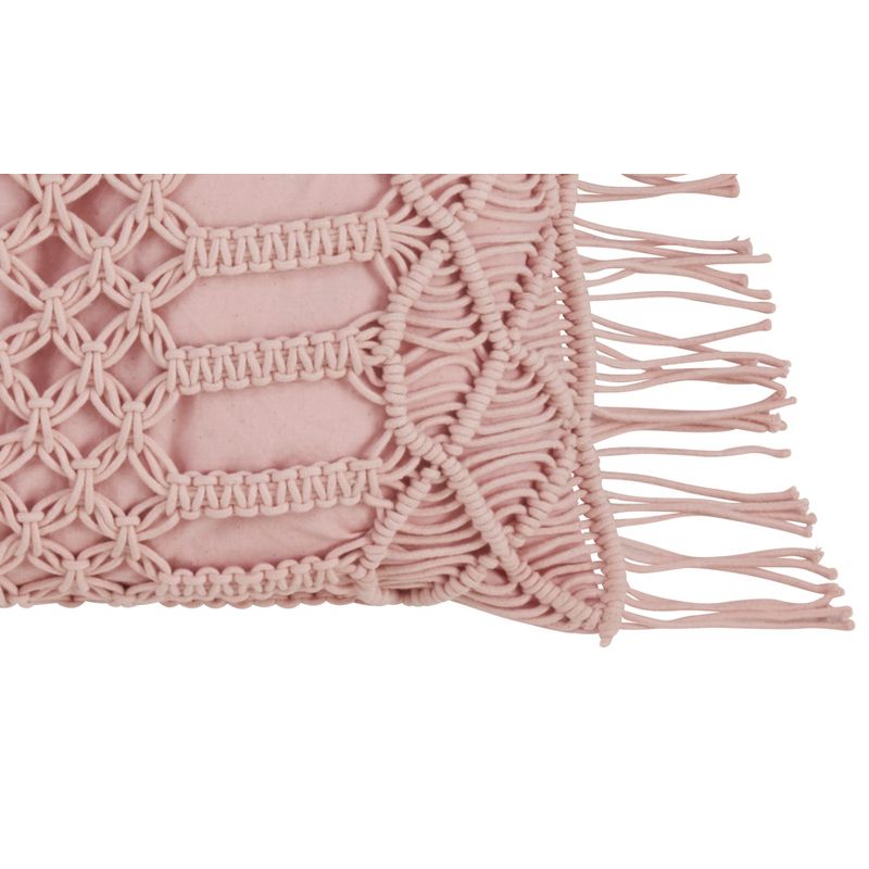 Saro Lifestyle Down Filled Cotton Decorative Pillow With Macramé Design, 18", Pink, 3 of 5