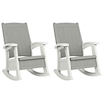 Suncast Outdoor Lightweight Portable Rocking Chair with 7 Gallon In-Seat Storage, Porch, Patio, Deck Furniture, 375 Pound Capacity, Dove Gray (2 Pack)