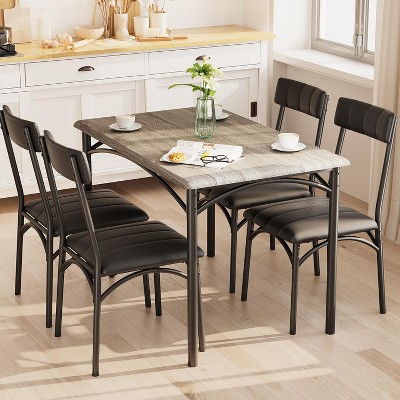 homfan 5-Pc Dining Set for 4 - Rectangular Table & 4 Upholstered Chairs, Space-Saving Kitchen Set for Apartments