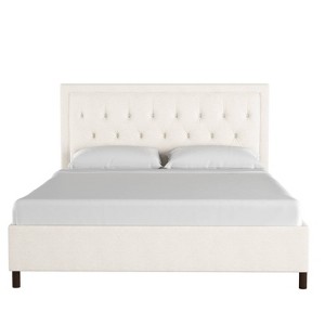 California King Tufted Rectangle Platform Bed in Linen Cream - Skyline Furniture, Ivory