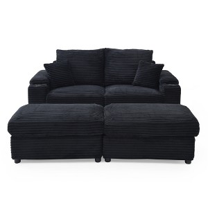 TiramisuBest Loveseat with Ottomans, Corduroy Fabric Modular Sectional Sofa, Comfy Deep Plush Couch with Two Pillows for Living, Bedroom, Blue - 1 of 4