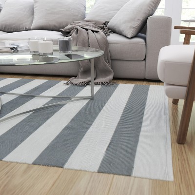 Gray and White Striped 5' x 7' Synthetic Area Rug
