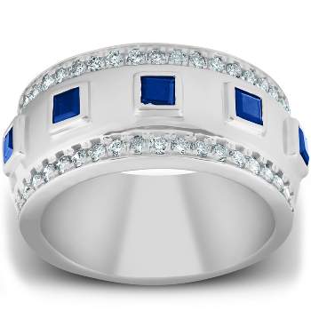 Pompeii3 2 1/4 Ct Princess Cut Blue Sapphire & Diamond Wedding Ring 10k White Gold