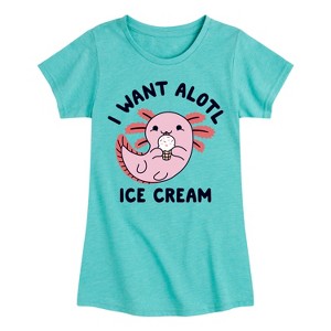 Girls' - Instant Message - I Want Alotl Ice Cream Fitted Short Sleeve Graphic T-Shirt - 1 of 4