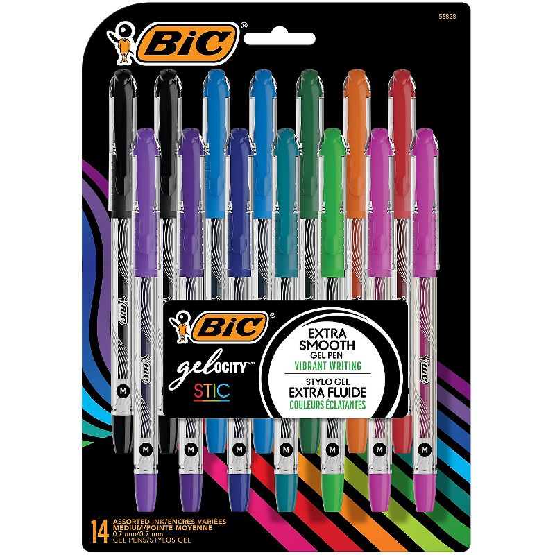 BIC Gel-ocity Stic Gel Pens Medium Point 0.7 mm Assorted Colors 14/Pack (RGSMP14-AST), 1 of 10