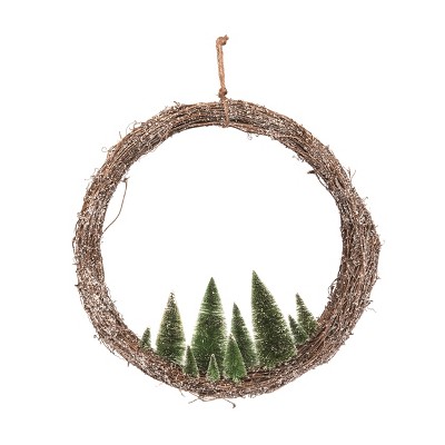 Transpac Natural Fiber 18 in. Multicolor Christmas Bottle Brush Forest Twigs Wreath