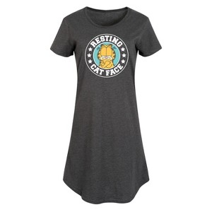 Women's Garfield Resting Cat Face Graphic T-shirt Dress - Heather Charcoal - 4X - 1 of 4