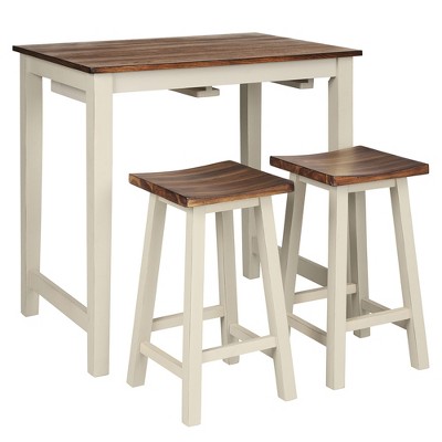 Rustic White and Walnut 3-Piece Counter Height Pub Table Set