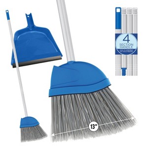 Angle Broom w/ Dustpan, 13" W Head, "Larger" style - made w/ Recycled Soda Bottles & Polished Aluminum 4 Piece Handle, By LOLA, 1 Count - 1 of 4