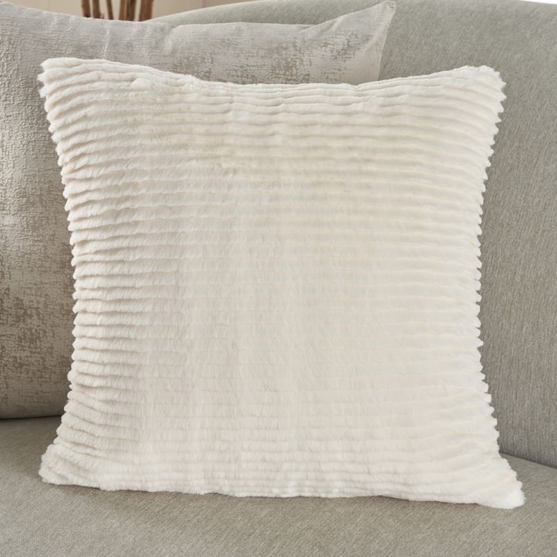 Mina Victory Faux Fur Layered Stripe Cut Indoor Throw Pillow, 3 of 8