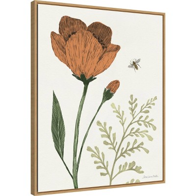 Springtime Floral Canvas Print with Light Brown Frame