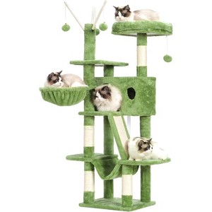 53 inch Cat Tower for Indoor Cats, Cat House with Padded Platform Bed, Toy Balls, Large Cozy Condo - 1 of 4