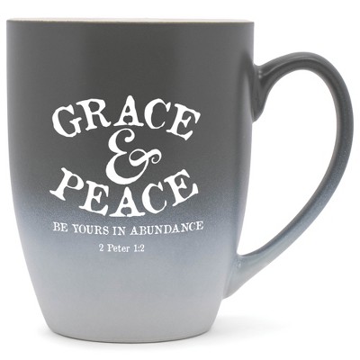 Elanze Designs Grace & Peace Be Yours In Abundance 2 Peter 1:2 Two Toned Ombre Matte Grey and White 12 ounce Ceramic Stoneware Coffee Cup Mug