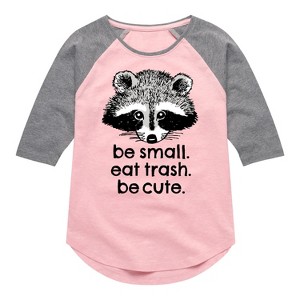 Girls' - Instant Message - Small Trash Cute Raccoon Shirt Tail Raglan Graphic T-shirt - 1 of 4