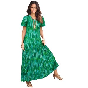 Roaman's Women's Plus Size Petite Flutter Sleeve Crinkle Dress - 1 of 4