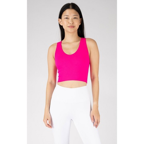 90 Degree By Reflex Womens Seamless V-neck Cropped Ribbed Tank Top - Pink  Glo - X Large : Target