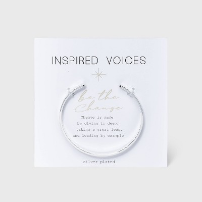 Silver Plated 'Be The Change' Cuff Bangle - Silver