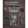 SONGMICS 8-Slot Watch Box Lockable Watch Case with Glass Lid 2 Layers for Rings Bracelets Black Synthetic Leather Greenish Gray Lining - 3 of 4