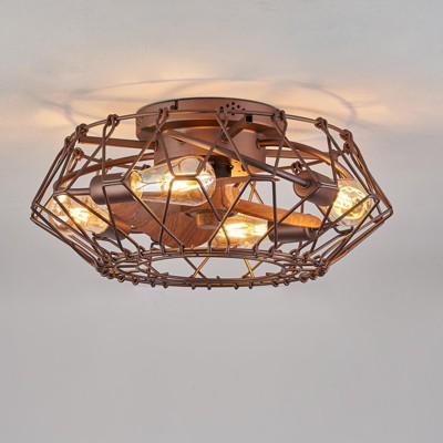 Ludomide Elegant 20" Low Profile Caged Ceiling Fan Light, Antique Farmhouse Bladeless Fandelier for Dinning Room Studio