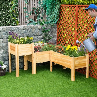 SKRAN Raised Garden Bed Set of 3, Wooden Elevated Planter Box with Legs and Bed Liner, for Backyard and Patio to Grow Vegetables, Herbs, Natural