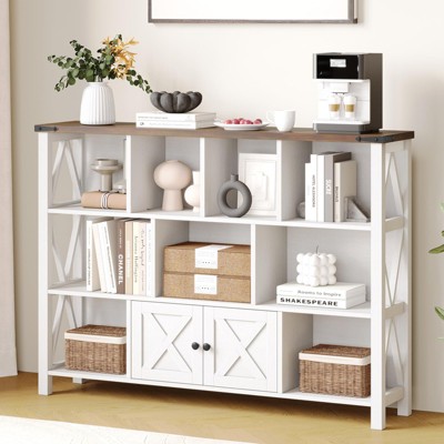 11 Cube Storage Organizer Bookshelf, Display Open Cube Shelf Bookcase, Rustic White