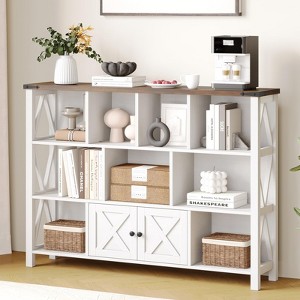 11 Cube Storage Organizer Bookshelf, Display Open Cube Shelf Bookcase, Rustic White - 1 of 4