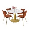 Harris+Flavia 5-Piece Round-Shaped Faux Marble Dining Table Set With 4 Velvet Upholstered Chairs Gold Legs -Maison Boucle - 2 of 4