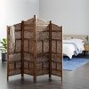 Traditional Wood Carved Pattern Room Divider Screen Brown - Olivia & May - 2 of 4