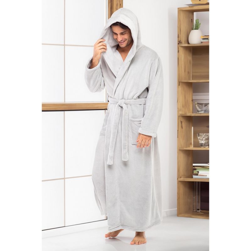 Men's Classic Winter Robe, Full Length Hooded Bathrobe, Cozy Plush Fleece, 4 of 9