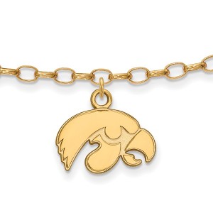 Black Bow Jewelry 14k Yellow Gold Plated Sterling Silver Iowa Hawkeyes NCAA Anklet 9 Inch - 1 of 4