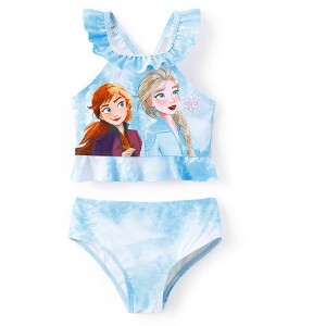Disney Princess Girls 2 Piece Bikinis Sets Cartoon Print Swimwear Sets with Ruffled Top Orange Bating Suits - 1 of 4