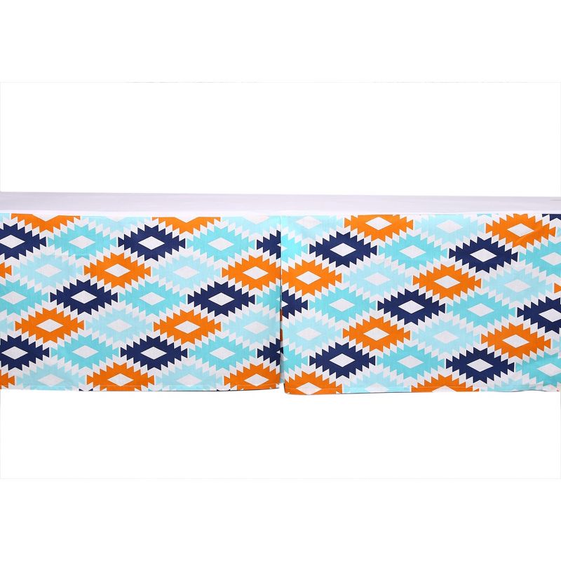Bacati - Liam Aztec Print Kilim Aqua/Orange/Navy Crib/Toddler Bed Skirt, 3 of 4