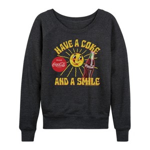 Women's - Coca-cola - Have A Coke And A Smile Lightweight French Terry Wide Neck Long Sleeve Shirt - 1 of 4