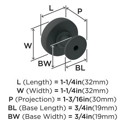 Matte Black Round Traditional Cabinet Knob with Mounting Hardware