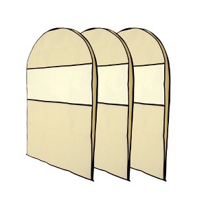 Unique Bargains Dustproof Perspective Garment Bag Beige 3 Pcs - 1 of 4