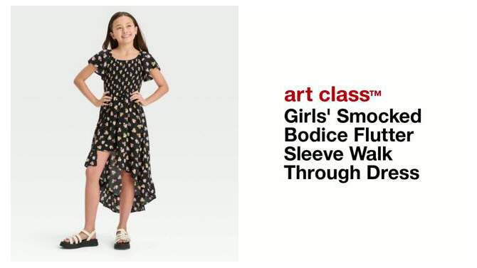 Girls' Smocked Bodice Flutter Sleeve Walk Through Dress - art class™, 2 of 5, play video
