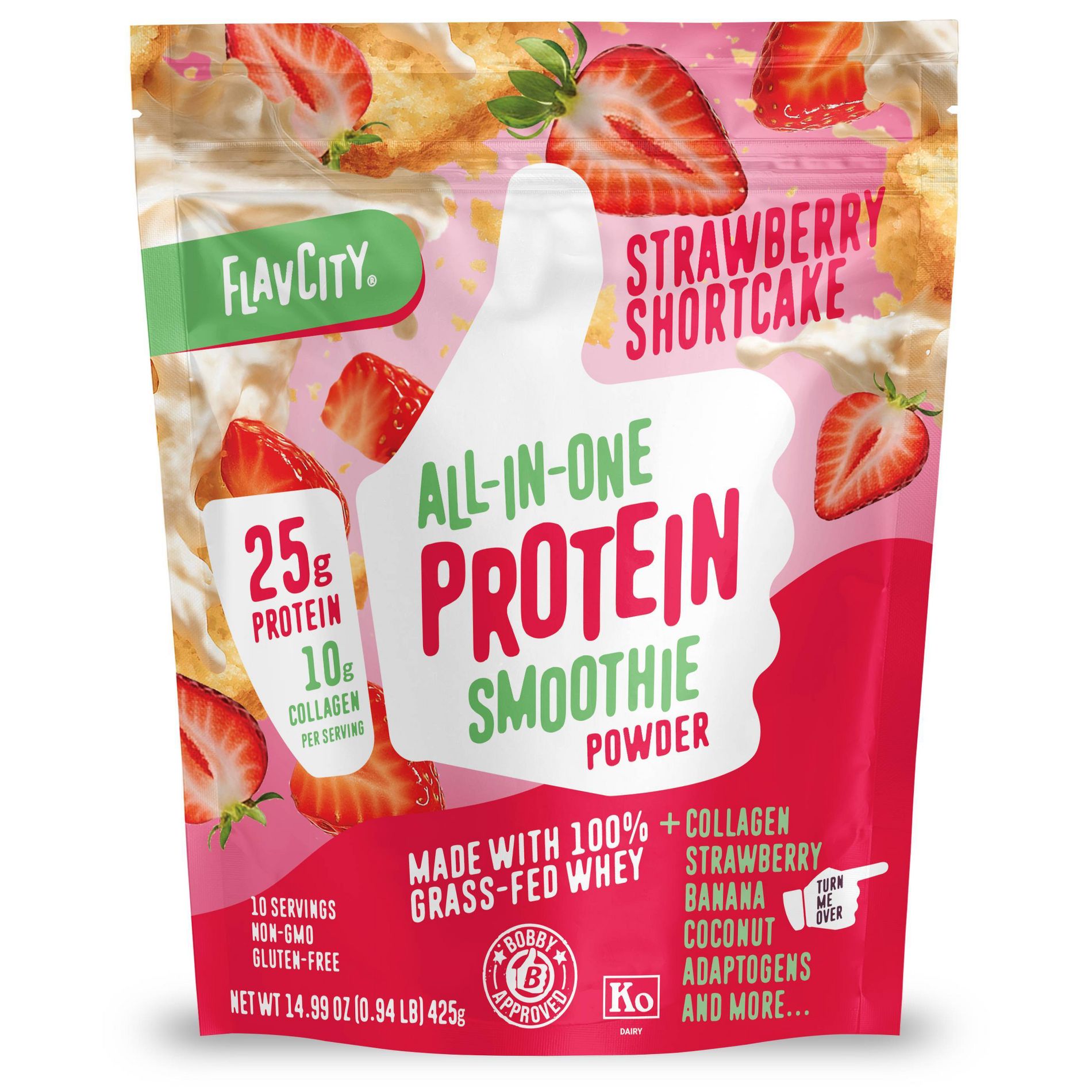 FlavCity Protein Smoothie Powder - 10 Servings - Strawberry Shortcake - 425gms