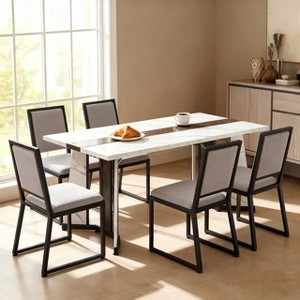 Homy Casa Rectangular Dining Table, White Marble and Black – Industrial Wood & Metal Design - 1 of 4