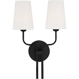 Possini Euro Design Melody Modern Wall Light Sconce Black Hardwire 13" 2-Light Fixture White Linen Shade for Bedroom Reading Living Room Hallway House - 1 of 4