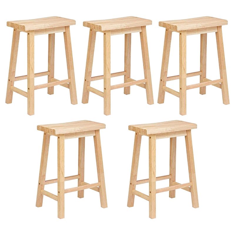 PJ Wood Classic Saddle-Seat 29" Tall Kitchen Counter Stool for Homes, Dining Spaces, and Bars w/Backless Seat, 4 Square Legs, Natural (5 Pack), 1 of 7