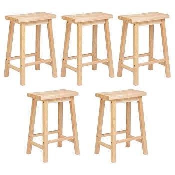 PJ Wood Classic Saddle-Seat 29" Tall Kitchen Counter Stool for Homes, Dining Spaces, and Bars w/Backless Seat, 4 Square Legs, Natural (5 Pack)