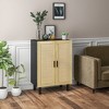 Sideboard Buffet Cabinet, Kitchen Cabinet, Coffee Bar Cabinet with 2 Rattan Doors and Adjustable Shelves, Black and Natural - 2 of 4