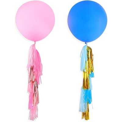 Giant Balloons with Tassels, Gender Reveal Decorations (36 in, 2-Pack)