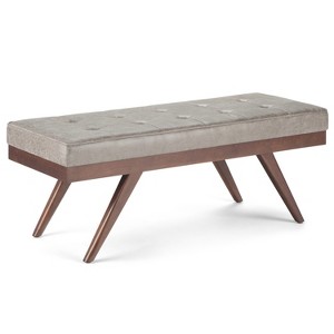 Keenan Mid Century Ottoman Bench Distressed Gray Taupe Fabric - Wyndenhall, Distressed Gray Brown